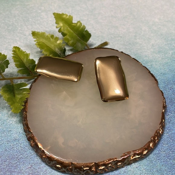 Gold Rectangle Earrings - Picture 9 of 15